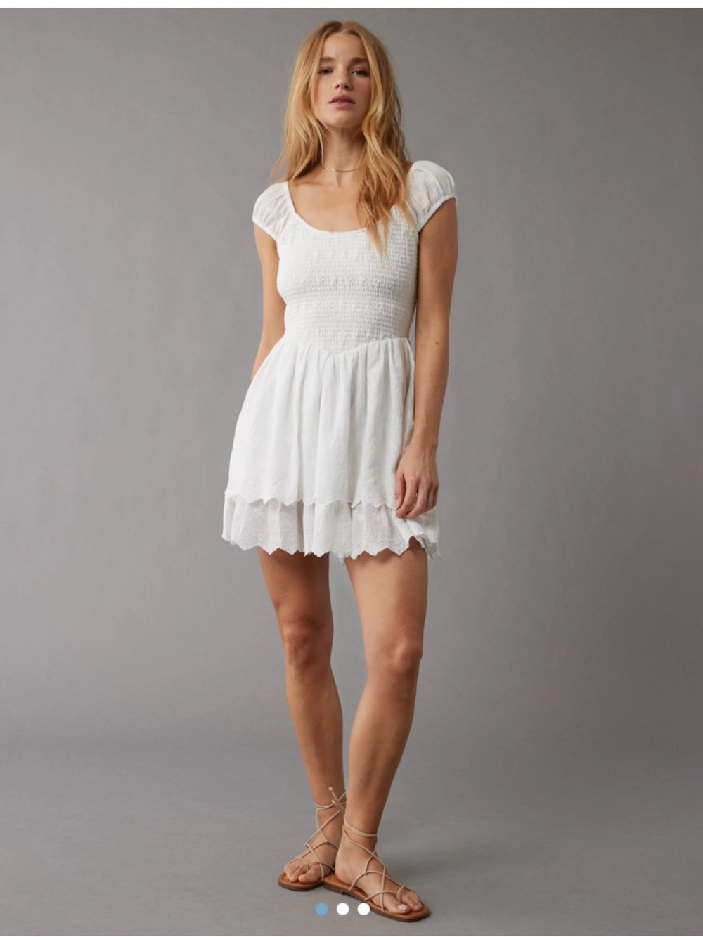 American Eagle Short Embroidered Honeycomb Dress Puff Sleeves sz medium smocked
